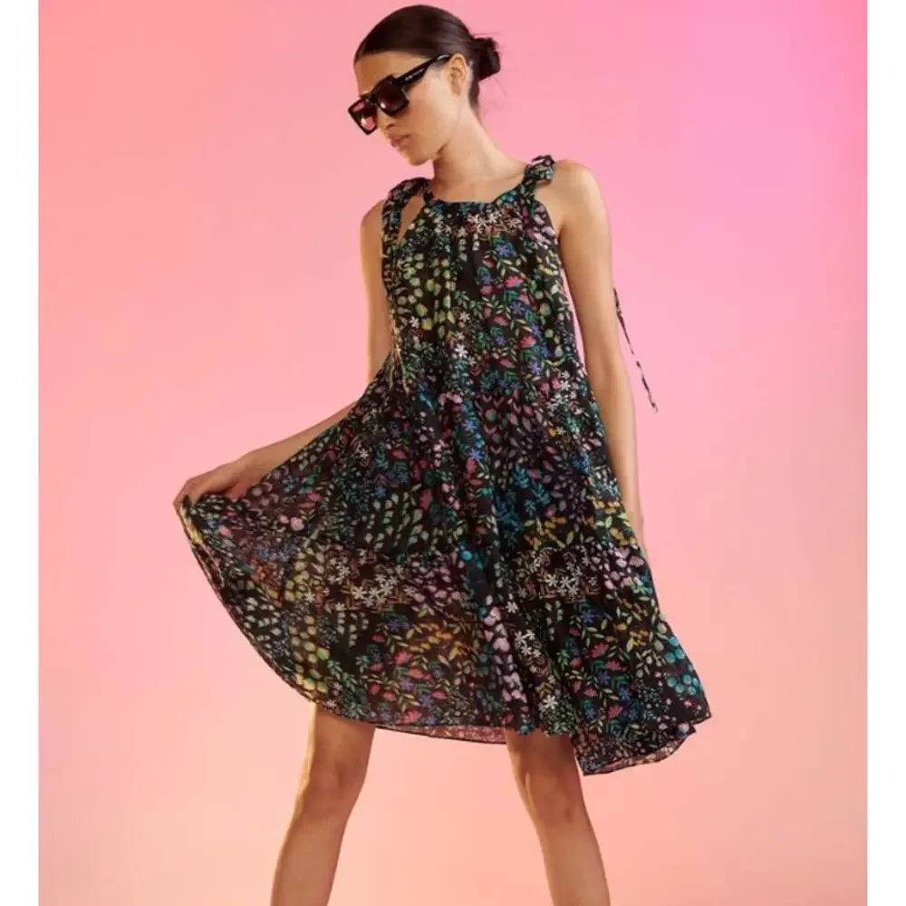 CYNTHIA ROWLEY Layla Floral Halter Dress Black NWT Knee Length Women's M - Picture 9 of 10